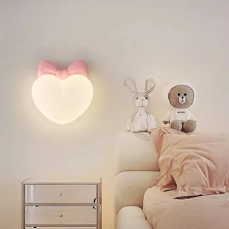 Modern Children's Room LED Wall Lamps Cute Love Heart Shaped Lamp Warm Nursery Princess Room Girl Bedroom Bedside Wall Lights