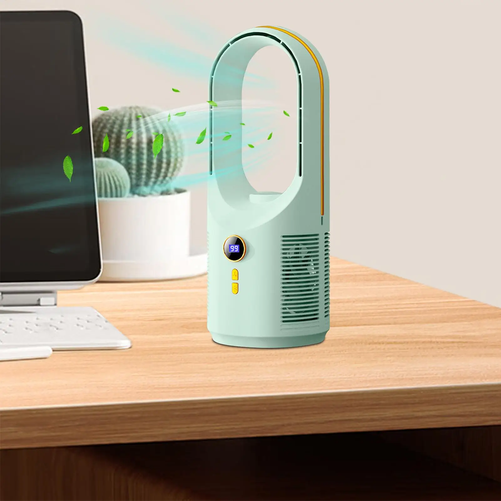 Small Bladeless Fan Multi-functional Desktop Bladeless Fan Night Light 1800mAh Circulator Air Blower for Camping Living Room RV