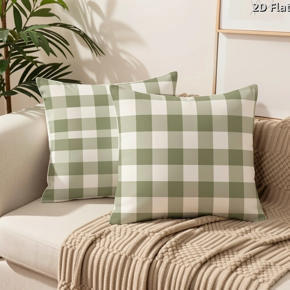 2pc 2Pcs Sage Green Buffalo Plaid Throw Pillow Covers, Classic Checkered Cushion Cases for Sofa Bedroom Living Room Decor