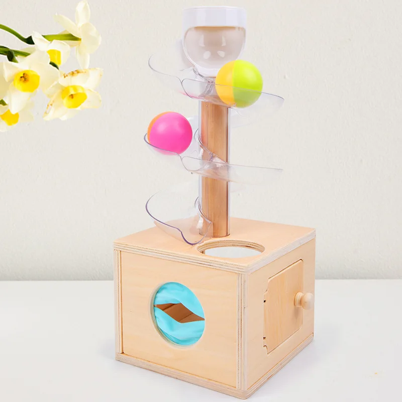 Montessori Toys Baby Early Education Puzzle Rotating Track Rolling Ball Sliding Ball Wooden Tower Toy Set 3+ Years Old