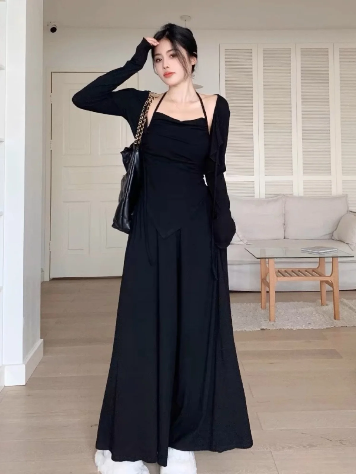 plus Size Women's Spring Summer Slimming Cover up Set Women's Strap Top Sun Protection Cardigan Long Pants Three Piece Set