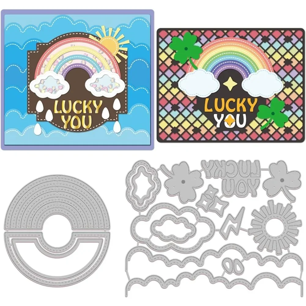 St. Patrick Day's Day Rainbow Cutting Dies Lucky Grass Carbon Steel Die Cuts for DIY CraftsEmbossing Stencil Template for Card