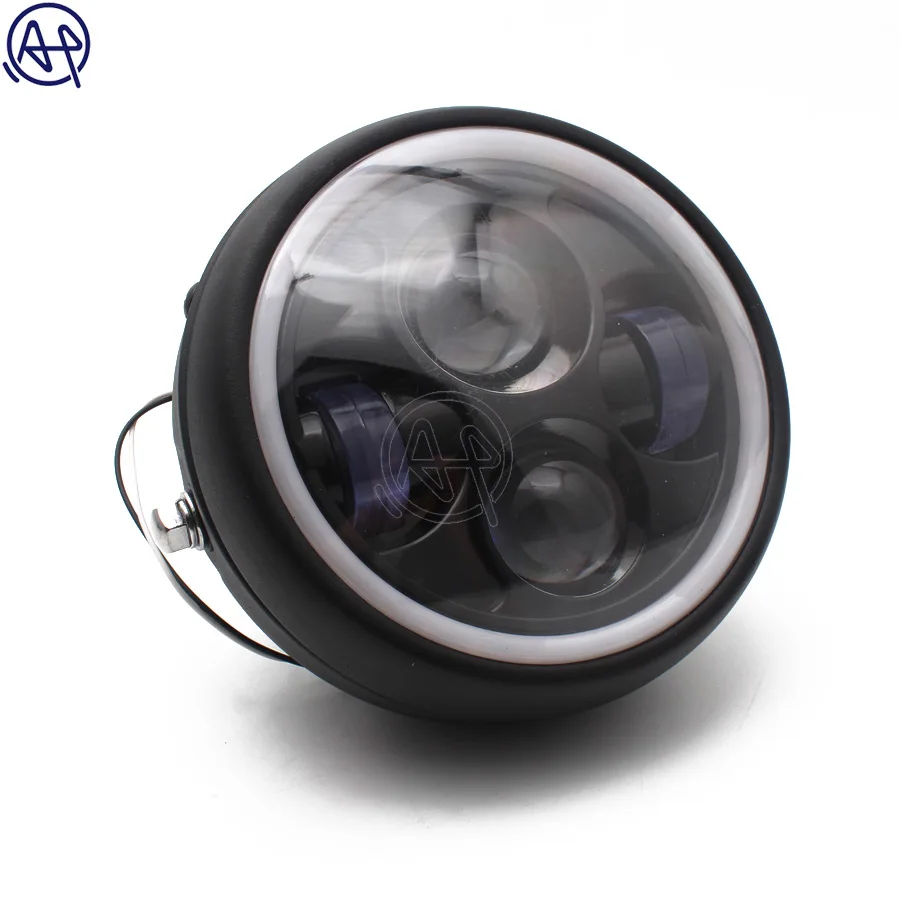 

Круглая 6,3-дюймовая ретро винтажная мотоциклетная белая светодиодная фара дальнего/ближнего света + свет ангела для Honda CG125 Old School Cafe Racer Bobber