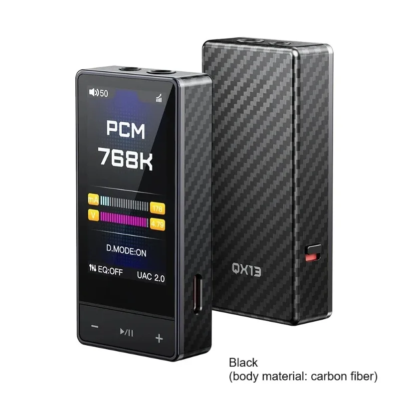 QX13 Carbon Fiber Black Headphone Amplifier 2*900mW Power XMOS 16-Core ES9027PRO 8-Channel 10-Band EQ for HiFi Audio
