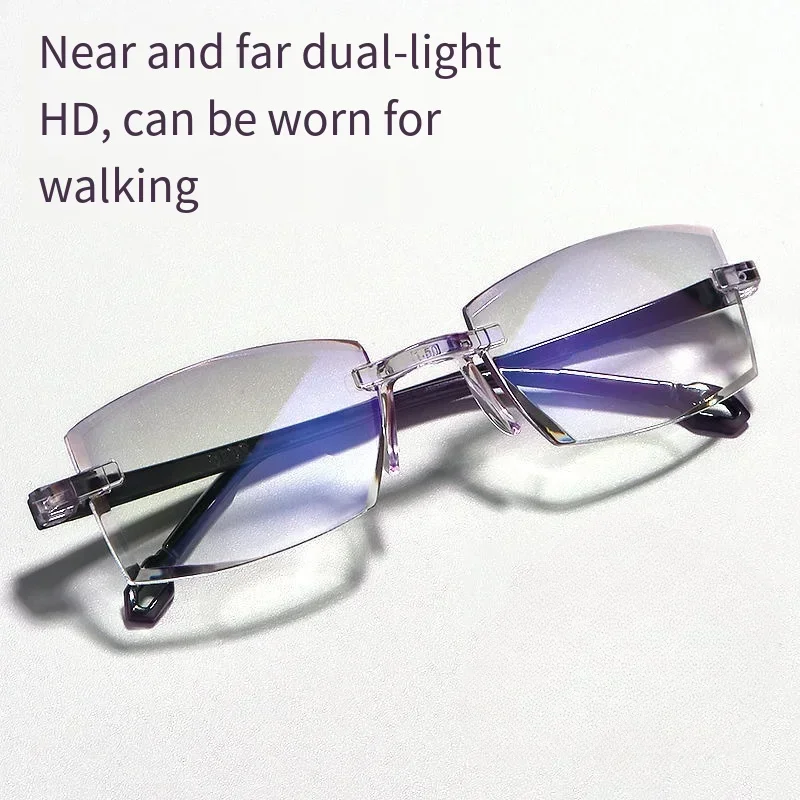 2023 Men Women Rimless Reading Glasses Anti Blue Light Bifocal Far Near  Magnification Eyewear Presbyopic Glasses +1.0~+4.0