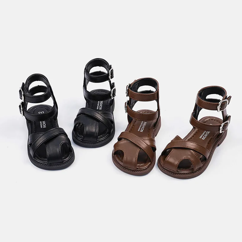 

Kids Gladiator Sandals Summer Retro High-top Girls Flat Shoes School Closed-toe Breathable Children's Roman Sandals Hollow-out