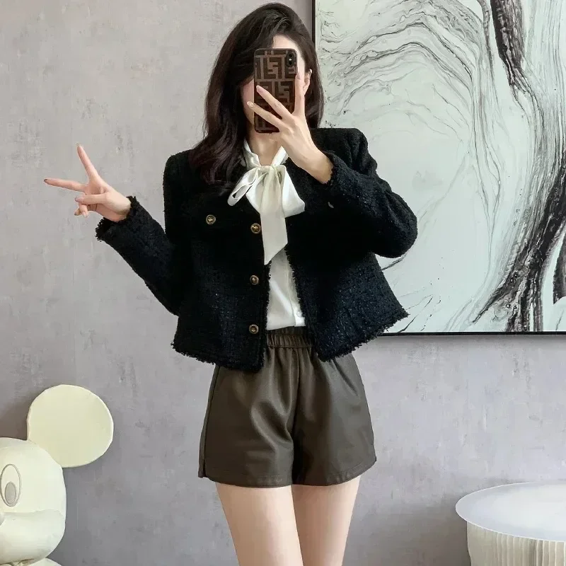 Graceful Socialite Short Tweed Coat High-End Women\'s Clothing Black High Sense Socialite Top Elegant Blazer Korean Outerwear