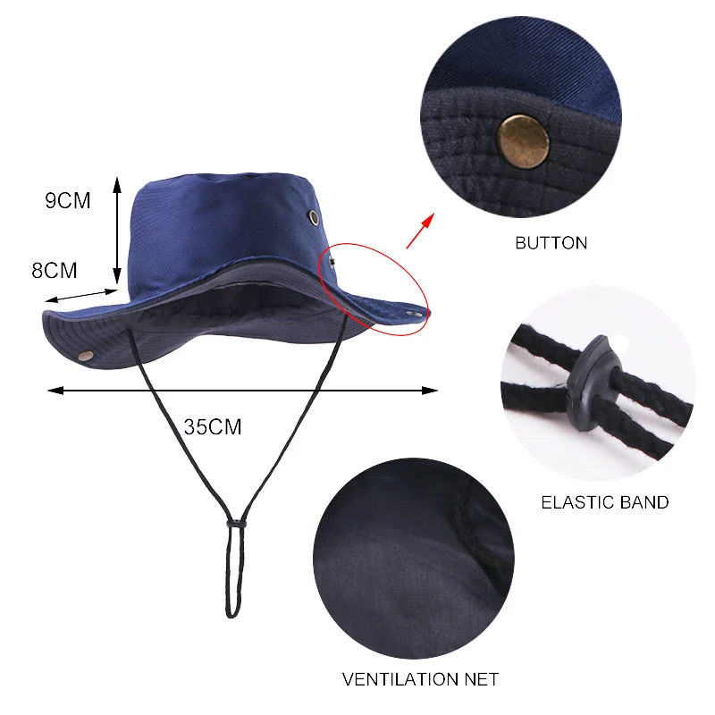 New Summer Boonie Bucket Hats For Mens Wide Brim Fishing Hat Outdoor Sports Breathable Sun Hat Camping Sun Protection Bucket Hat