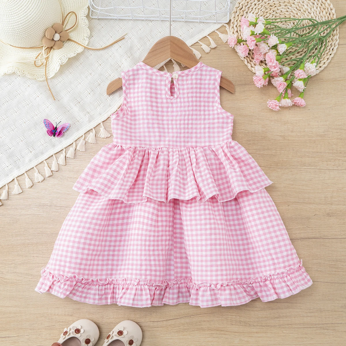Girl's Fashion Dress, Butterfly Knot Tiered Waist Design, Kids For Age 3-8Y Summer Ruffles Cute Knee-Length Skirt, Party or Gift