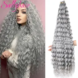 Sallyhair – Extensions de cheveux synthétiques longues et ondulées au Crochet, couleur grise océan, boucles Afro de 32 pouces, blondes grises ombrées