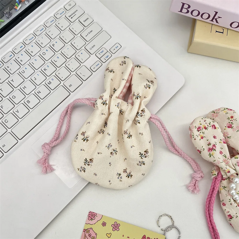 محفظة للعملات المعدنية، حقيبة محمولة برباط على شكل أذن أرنب، حقيبة مستحضرات تجميل، حقيبة زهور ملونة للسفر في الهواء الطلق للنساء