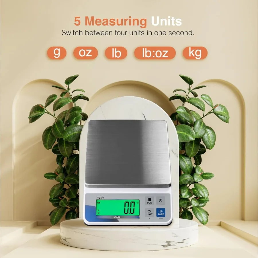 Polit Food Kitchen Scale KT-66 30lb 13Kg Digital Kitchen Scale Weight Gram Ounce 1g 0.03oz Accuracy Premium Stainless Steel wit