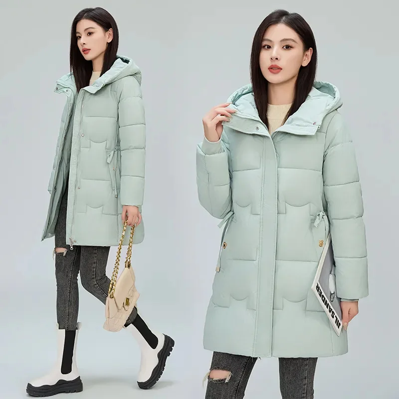 Down Cotton Jacket Women Parkas Autumn Winter 2025New Warm Cotton Padded Coat Long Overcoat Hooded Outwear Female Down Coats Top