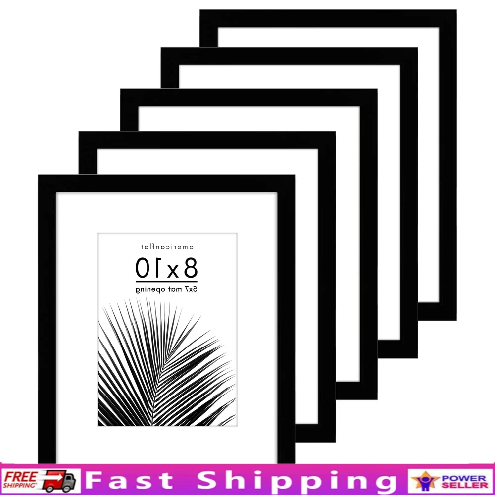 

5 Pack 8x10 Picture Frames with 5x7 Mat Plexiglass Cover Gallery Display Perfect Home Office Vertical Horizontal Hanging
