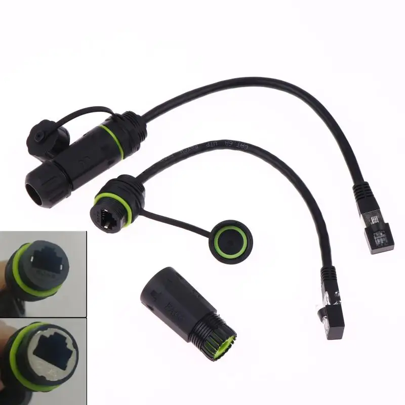 Total Length 30.5cm RJ45 8P8C Waterproof Network Pass-through Head Connector RJ45 Male To Female Adapter Extension Cord