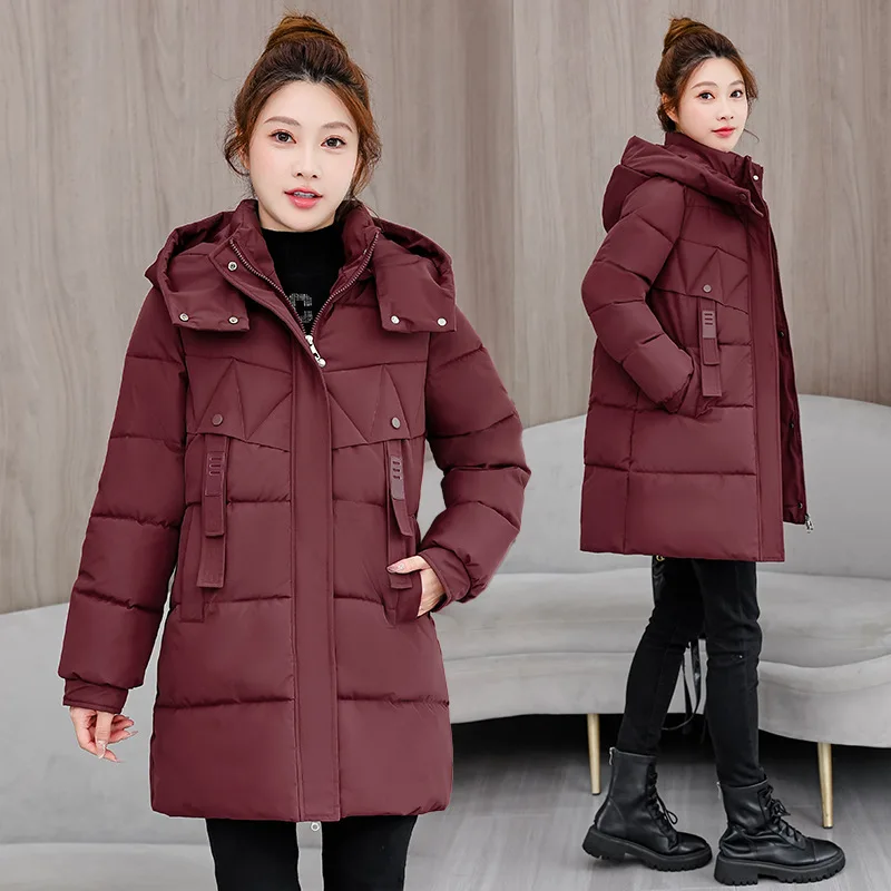 Women Parkas Mid Elngth Coats Y2k Streetwear Hooded Zipper Jackets Thick Warm Elegant Jacket Work Coat Autumn Winter 2025