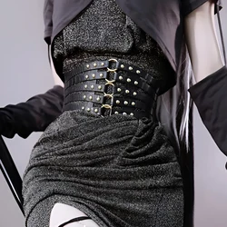 Retro hollow out design waistband with female rivet decoration, elastic wide waistband, punk style waist decoration