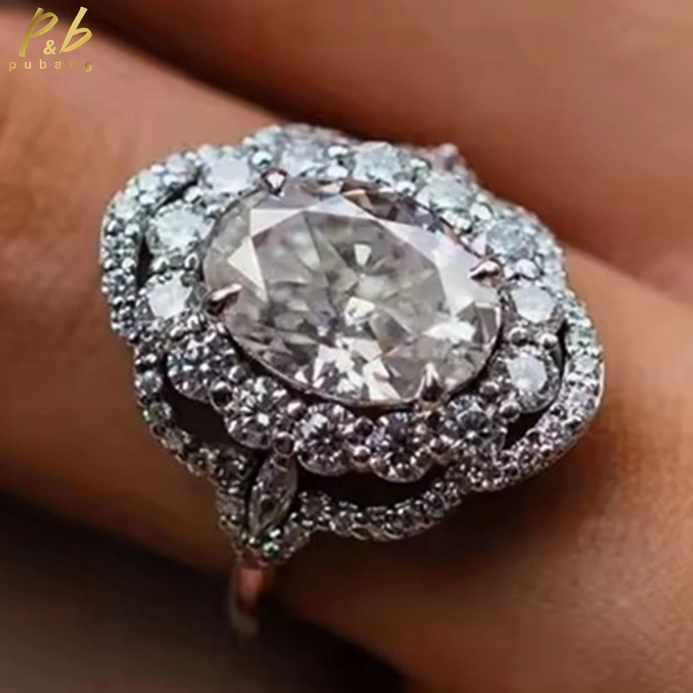 

PuBang Sparkling 3EX VVS1 D Color 4.5 CT Moissanite Oval Cut Gems Certified 18K Gold Wedding Engagement Ring Women Fine Jewelry