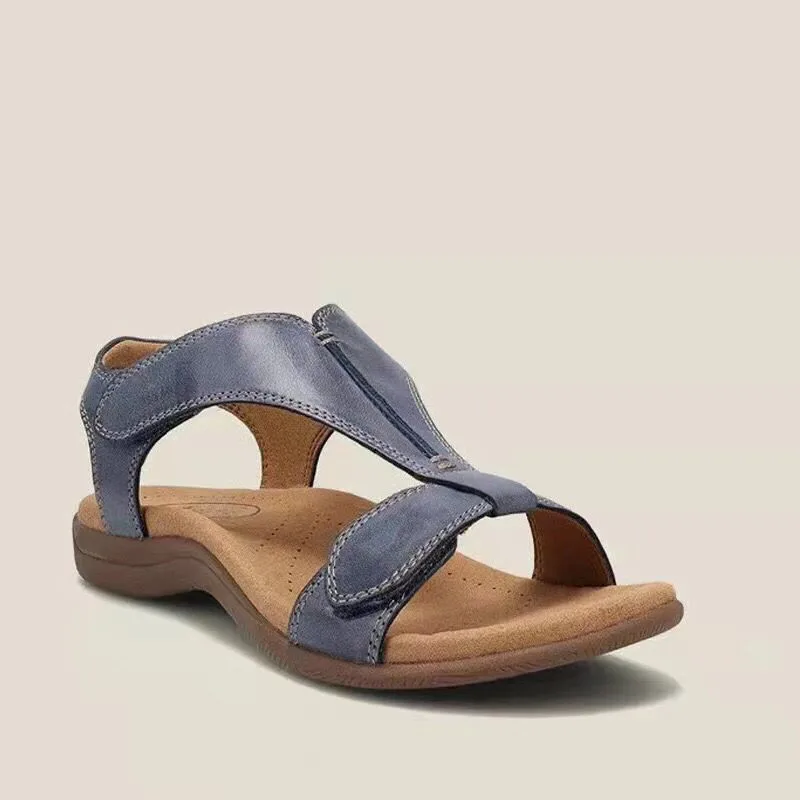 Neue Sommer-Sandalen für Damen mit dicker Sohle und Keilabsatz, leichte und bequeme Schuhe mit Klettverschluss, Leder-Patchwork-Sandalen – Detail 6