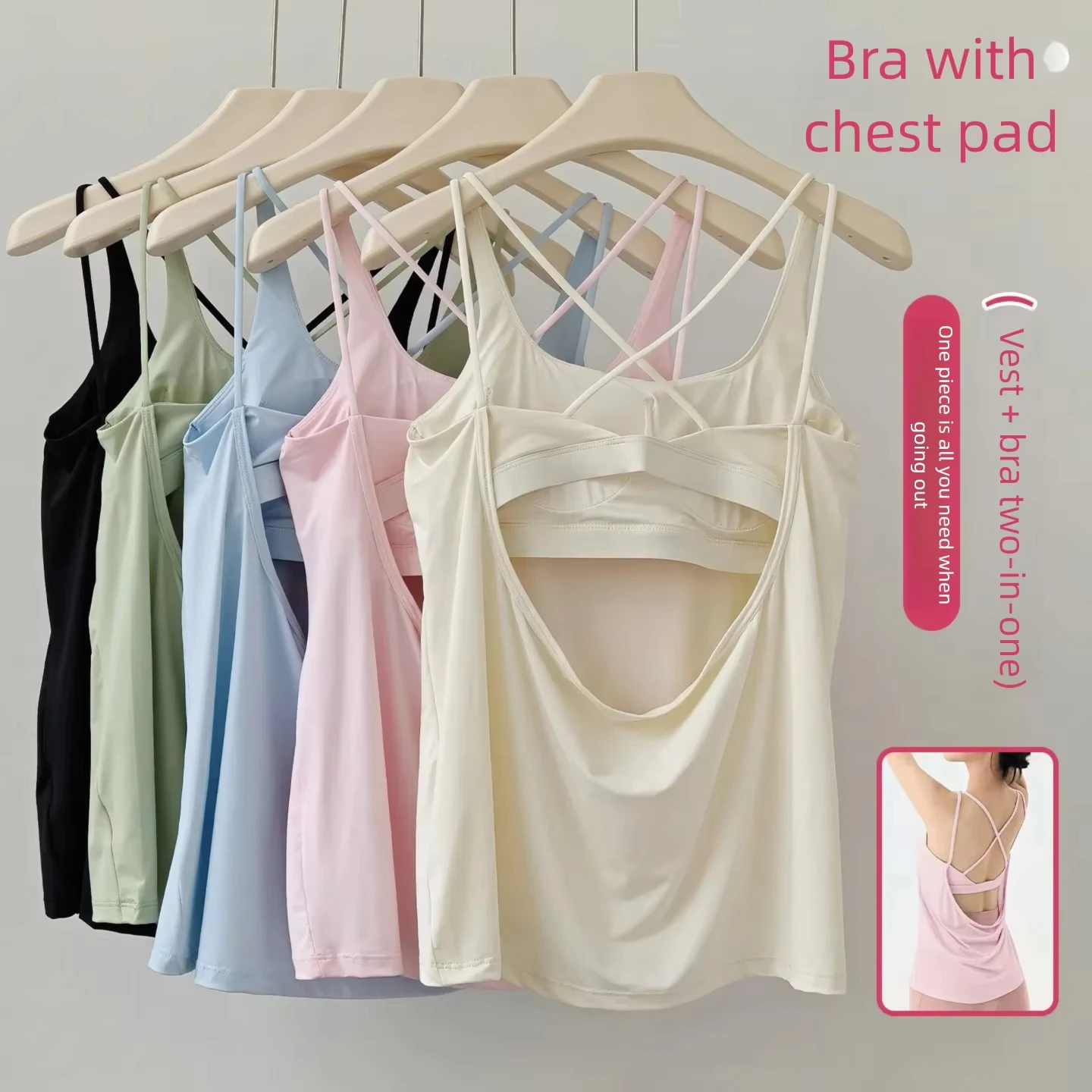 

Yoga Tops for Women with Breast Pads Shirts Fake Two-piece Sexy Beautiful Back Sports Vest Blouse Slim and Loose Fitness Tops
