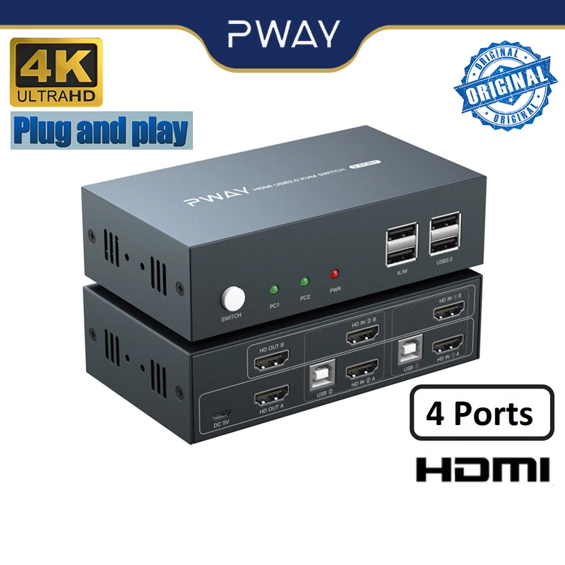 Hdmi kvm switch 2x2 suporta até 4k @ 30hz vídeo dois grupo divisor 4 usb2.0 interruptor teclado mouse impressora para computador portátil ps5