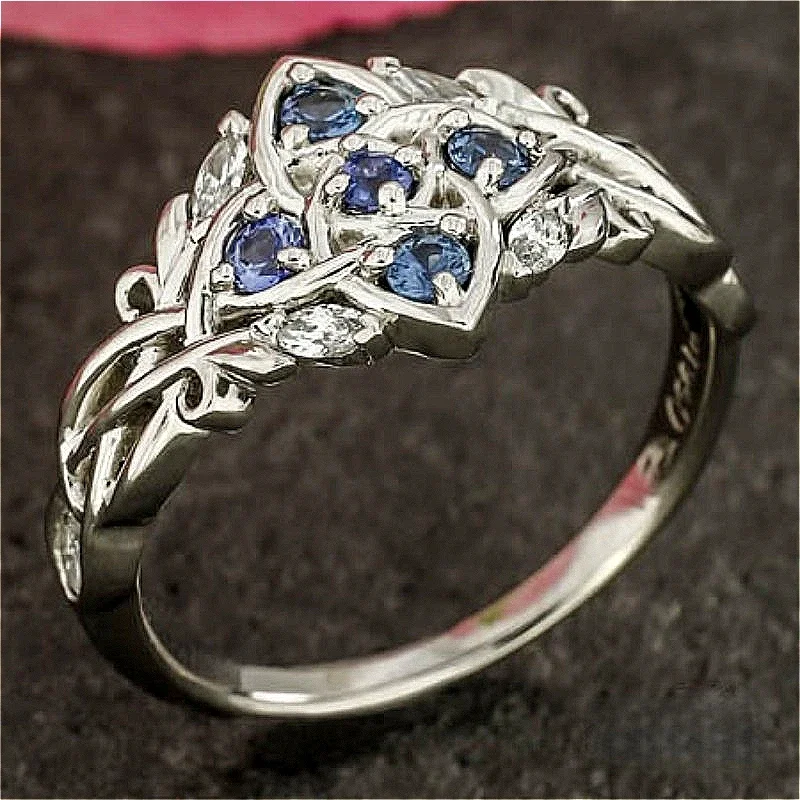 Luxury Sparkling Blue Synthetic Zirconia Silvery Eternal Ring Women's Fashion Delicate Banquet Wedding Jewelry Accessories Gifts