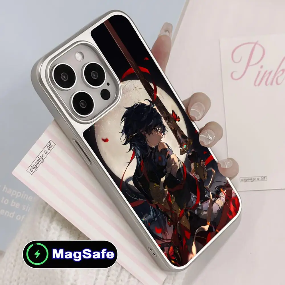 

Чехол для телефона Honkai Star Rail Blade для iPhone 17, 16, 14, 13, 12, 11 Air Pro Max Plus Magsafe, серебряное покрытие, красочный чехол, красивый