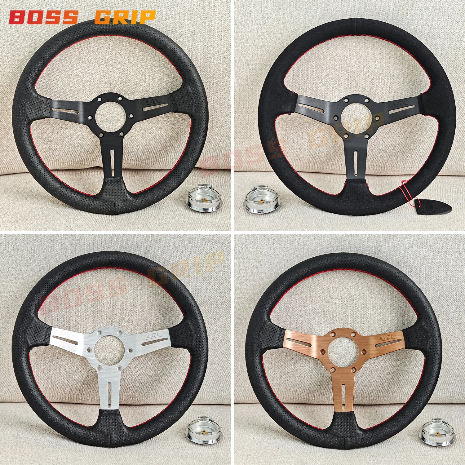 Volante de cuero para coche de carreras de 13 pulgadas, volante deportivo de deriva de maíz profundo
