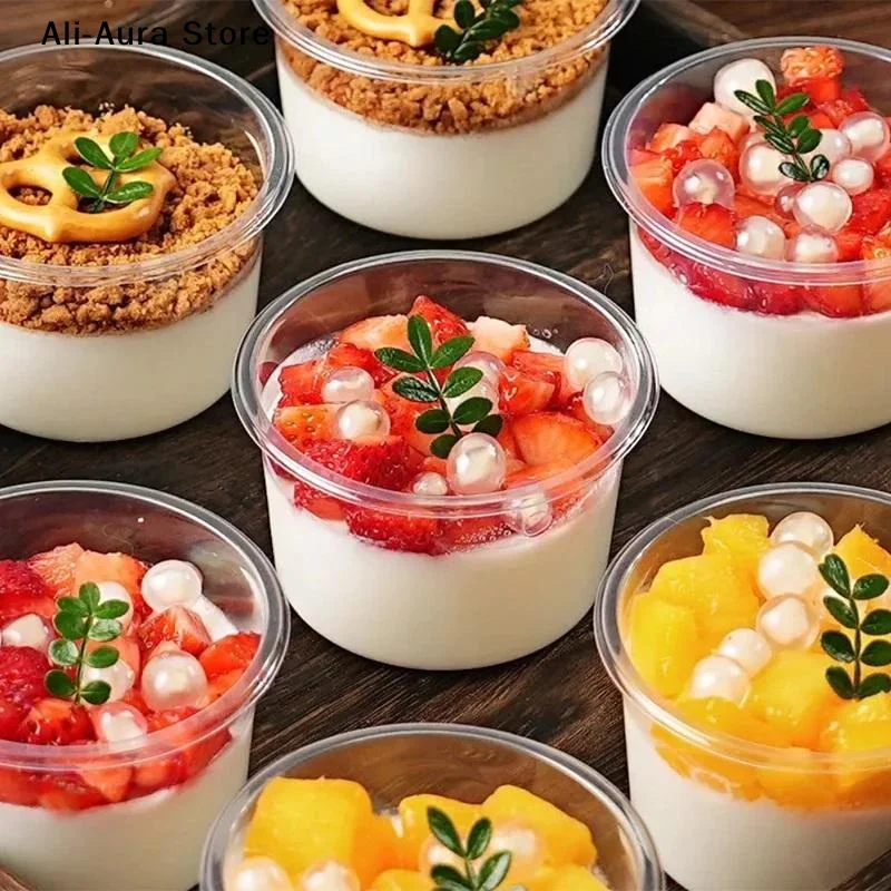 50Pcs 150ML Disposable Plastic Pudding Cups With Lids Ice Cream Cake Disposable Cups Party Packing Dessert Cups