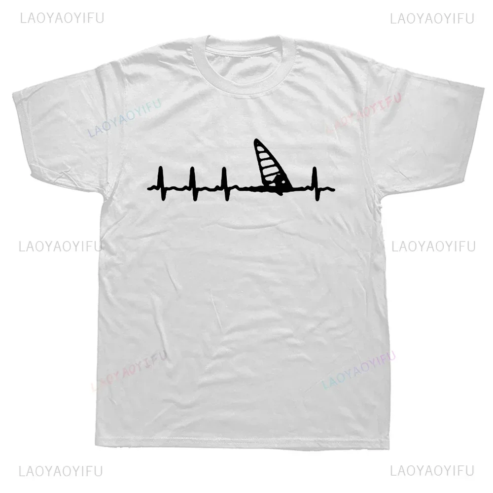 New Arrival Funny Printed Windsurfing Heartbeat Graphic T Shirts Streetwear Short Sleeve Surfing Summer Style Casual Man T-shirt