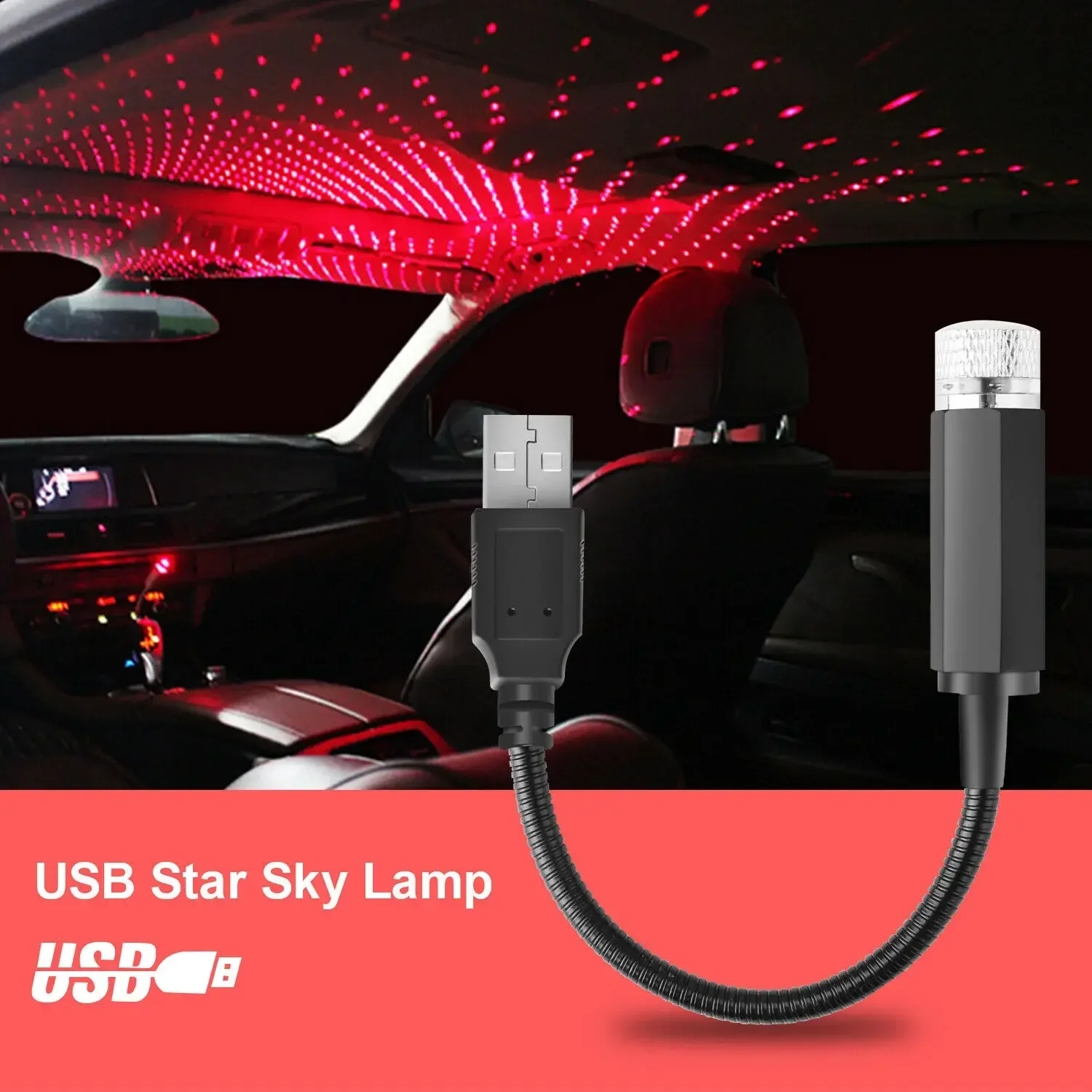 

5V USB Power Plug LED Automobile Atmosphere Decoration Star Night Light Red Purple Projection Lamp Cars Accessories Interior