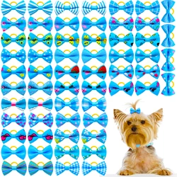 30PCS Blue Dog Hair Bows Cat Dog Hair Bows Grooming Cute Puppy Kitten Hair Bows With Rubber Bands for Small Dog Headwear