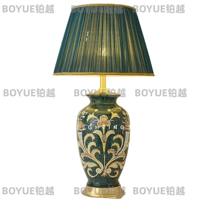 Nordic All Copper Ceramic Table Lamp Modern Living Room Sofa Corner Decor Light Bedroom Bedside Vase Style Ornament