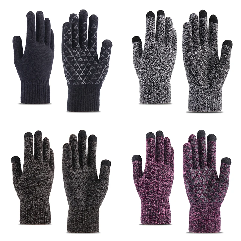 Guantes cálidos de invierno para hombre y mujer, manoplas de punto clásicas para pantalla táctil, guantes para ciclismo al aire libre, guantes a prueba de viento y frío