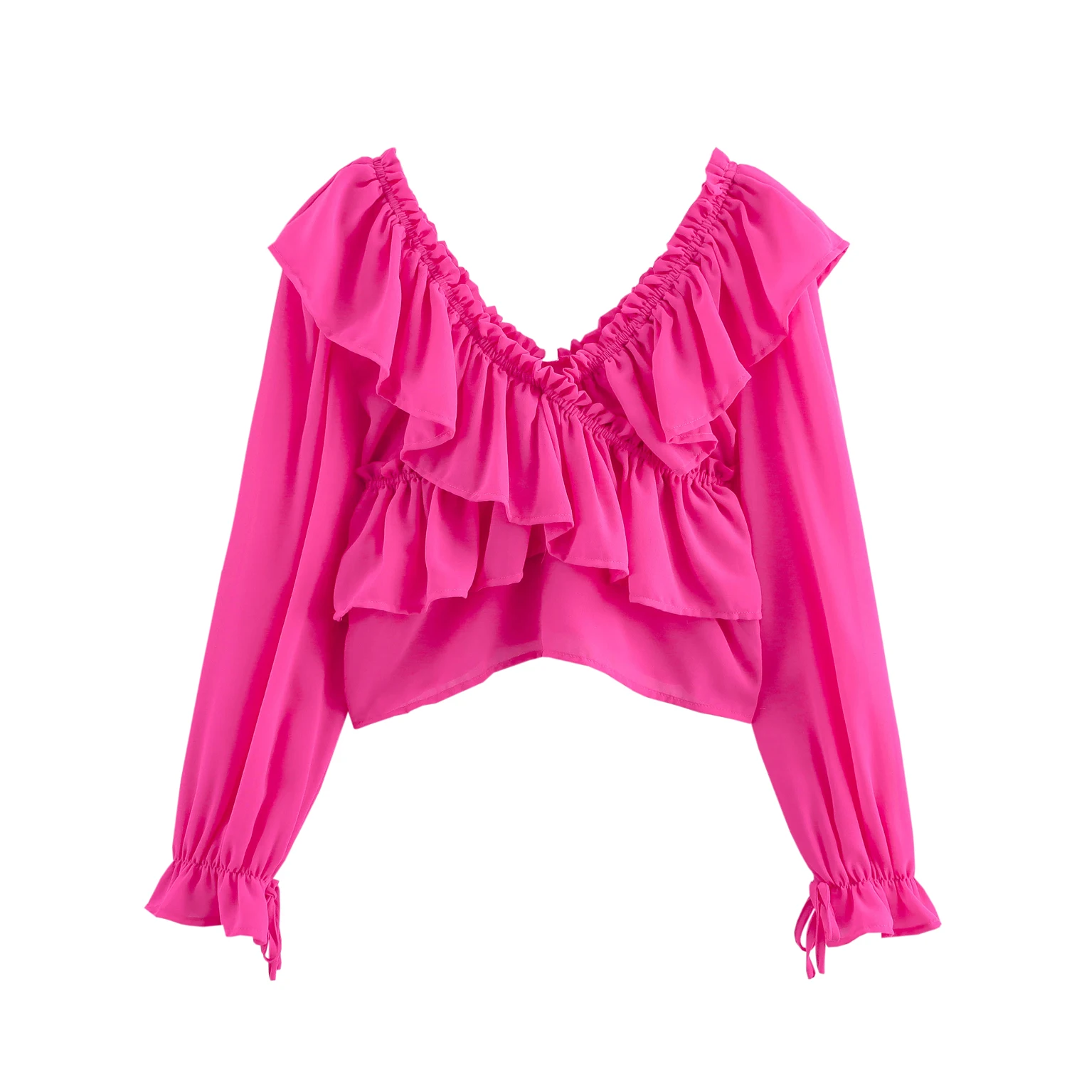 JNLEAOG Femmes Faionable Vêtements bidirectionnels Haut superposés à volants Automne Nouveau Sle Européen Sle Slim Fit Polyester Long Sve V-...