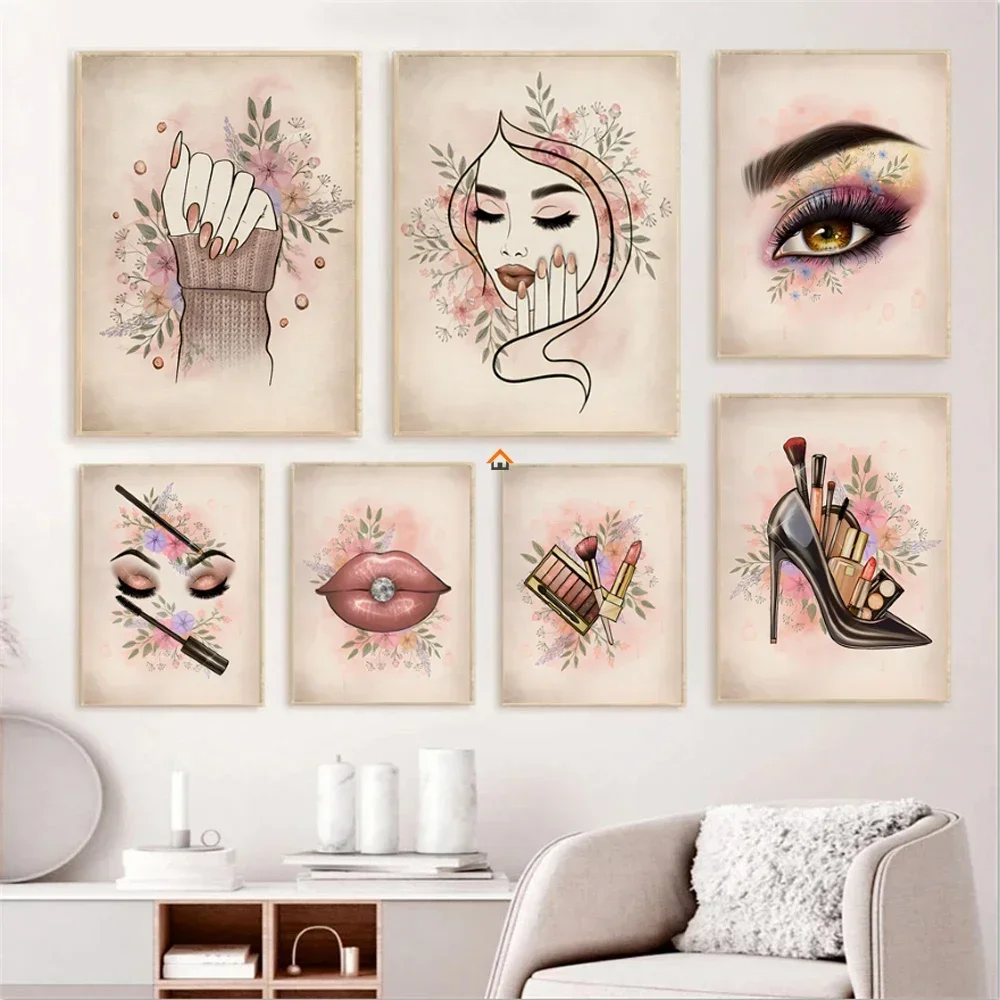 Vintage Fashion Makeup Poster Beauty Salon Nail Decorative Paintings Prints Nordic Canvas Wall Art Pictures Bedroom Decoration
