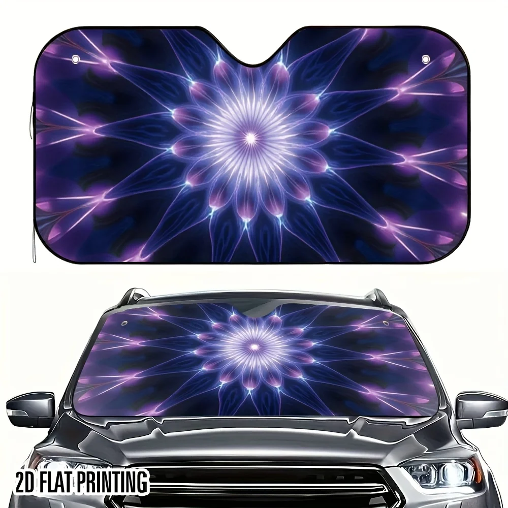 1pc 2D Flat Purple Mandala Print Car Sunshade – Stylish Design, Keeps Your Car Cool, Includes 4 Suction Cups For Easy Installati
