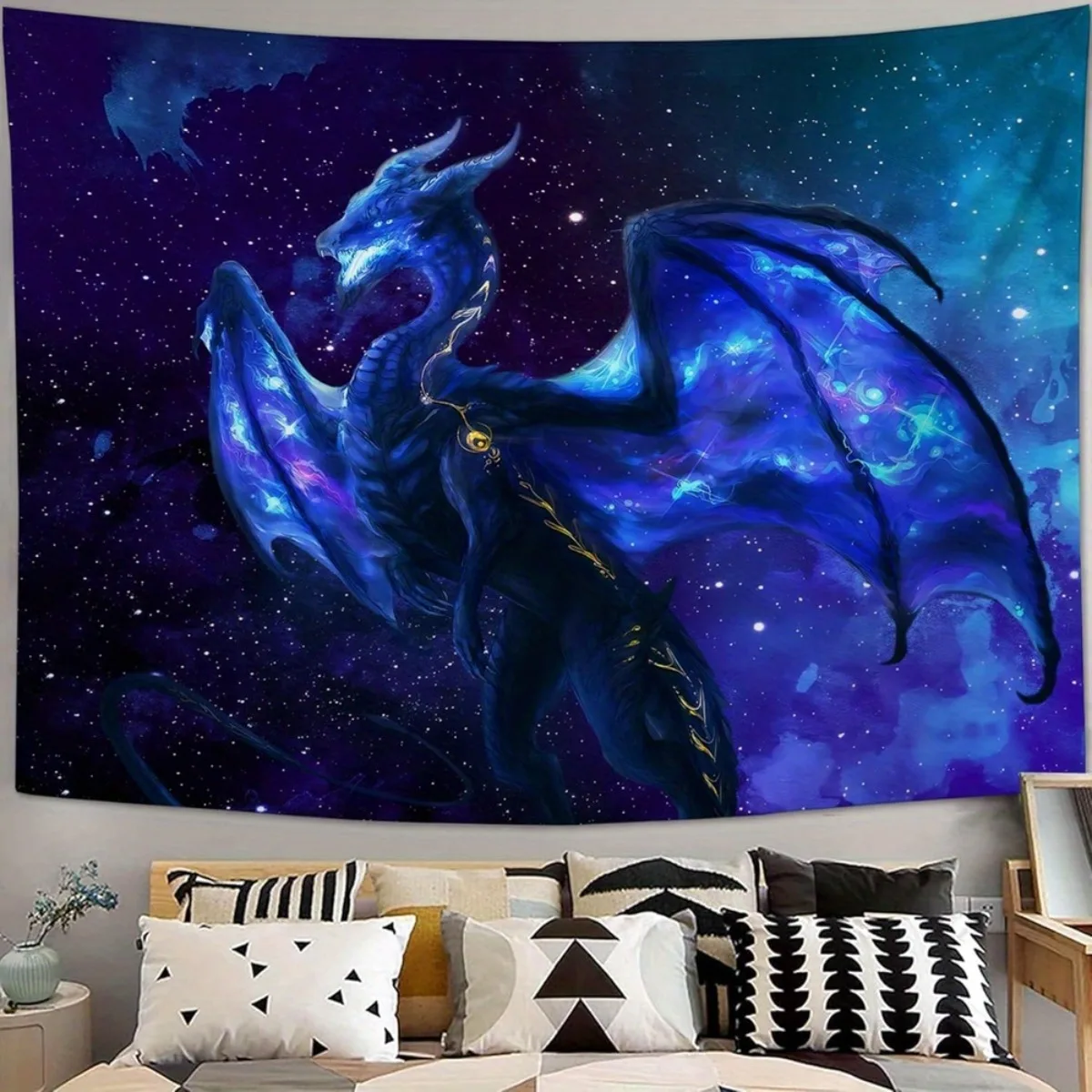 Huge Cosmic Blue Dragon Galaxy Tapestry Wall Art Nebula Fantasy Mythical Space Creature Decor Poster 180x280cm