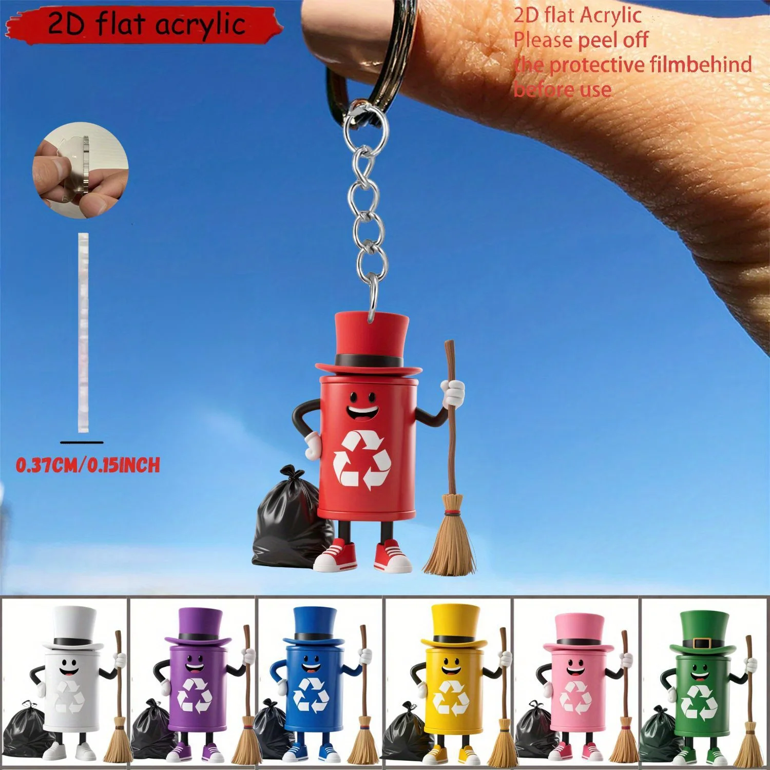 

Colorful Trash Can Body Garbage Sorting Keychain 2D Acrylic Pendant Environmental Protection Home Accessories Bag Birthday Party