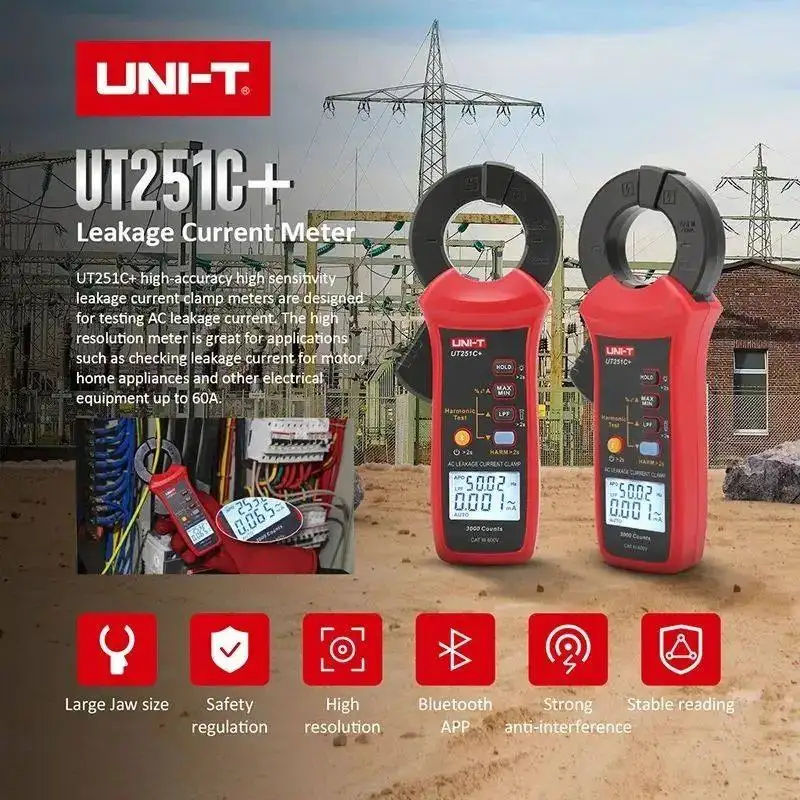 Uni-t Ut251c + Digital Clamp Meter For Leakage Current 60a True RMS Peak Hold Bluetooth Data Transmission
