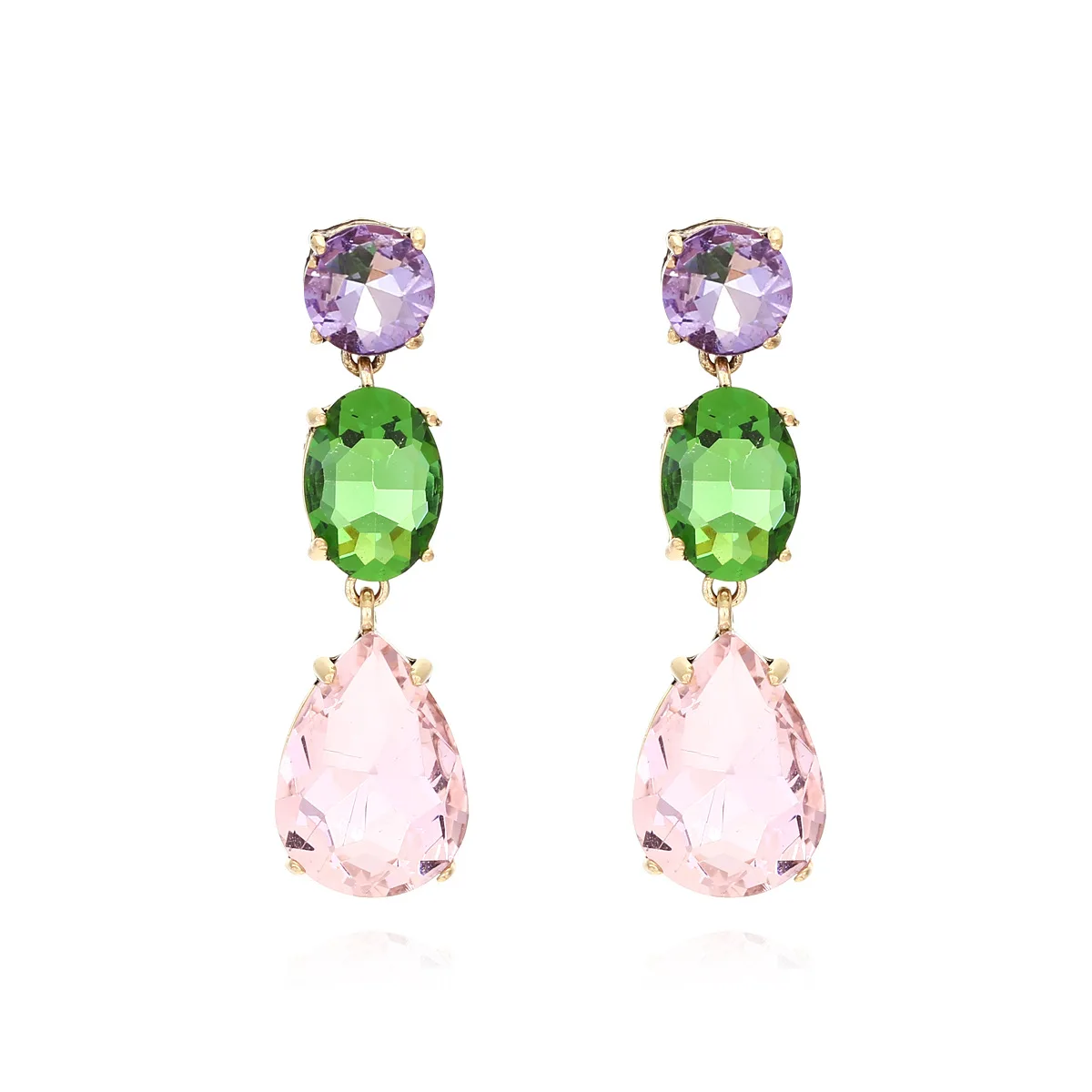 Retro light luxury style super flash water drop-shaped glass diamond earrings fashion temperament micro-set rhinestone earrings