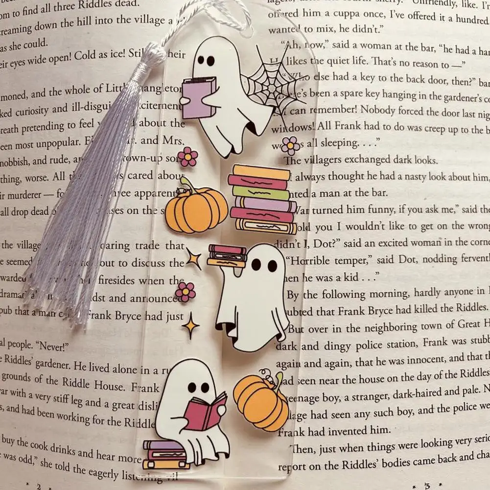 

Halloween Bookmark Ghost Pumpkin Flower Pattern Spooky Graphics Acrylic Pressed Bookmarks with Tassels