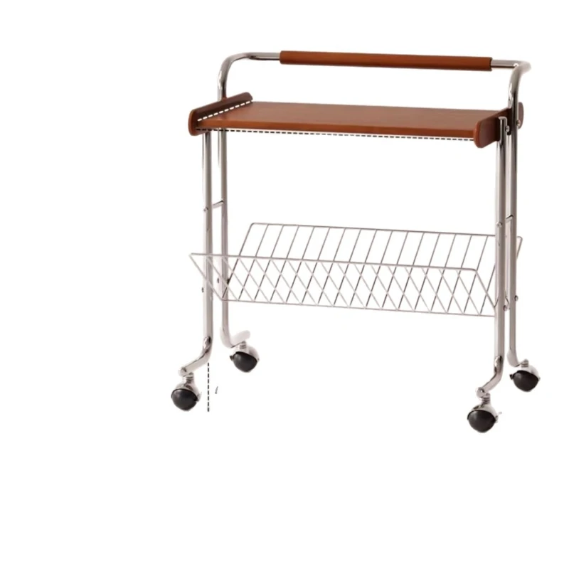 

Household solid wood sofa edge living room removable rack creative Internet celebrity stainless steel dining car