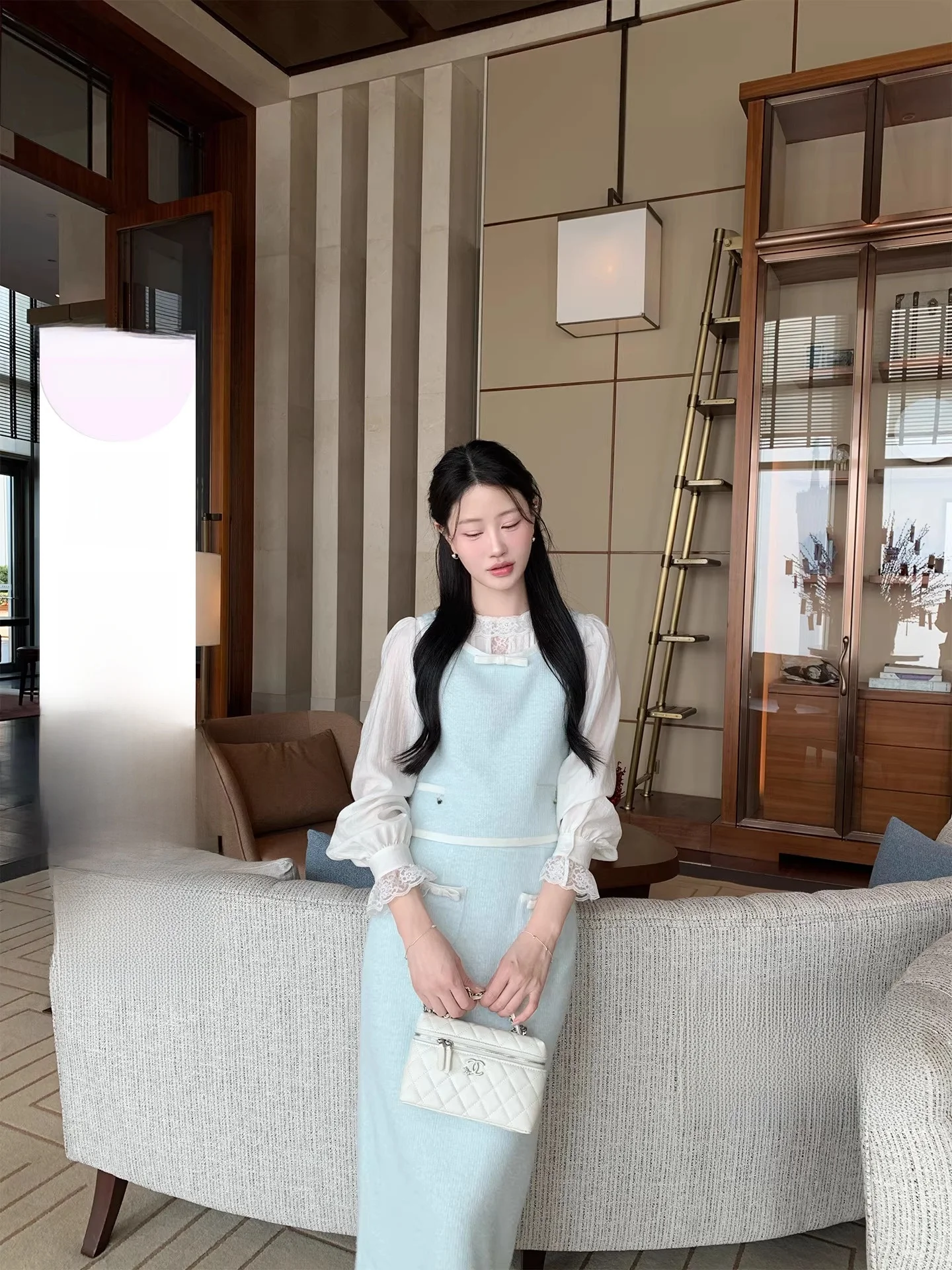 

Комплект из вязаного жилета и юбки JeJuna HanNan QingTong LakeWater Blue для женщин: модный весенний наряд, дышащий, элегантный, стильный