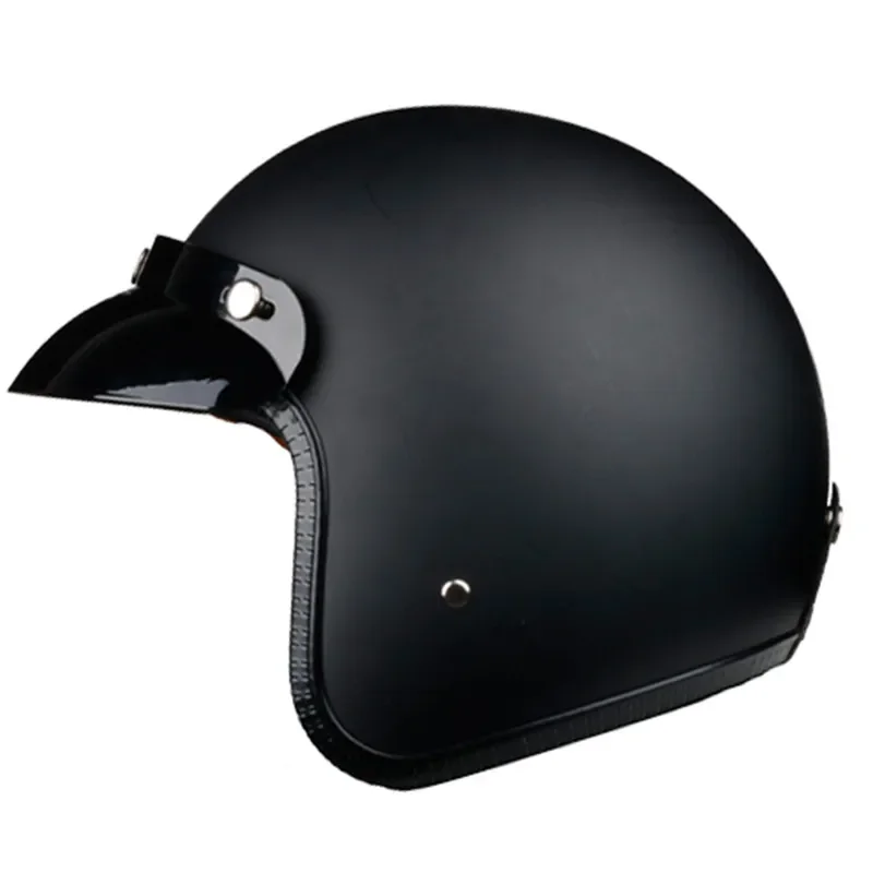 Casco De motocicleta Vintage De cuero PU negro Moto Jet Capacetes De Motociclista Vespa Cafe Racer Casco De cara abierta