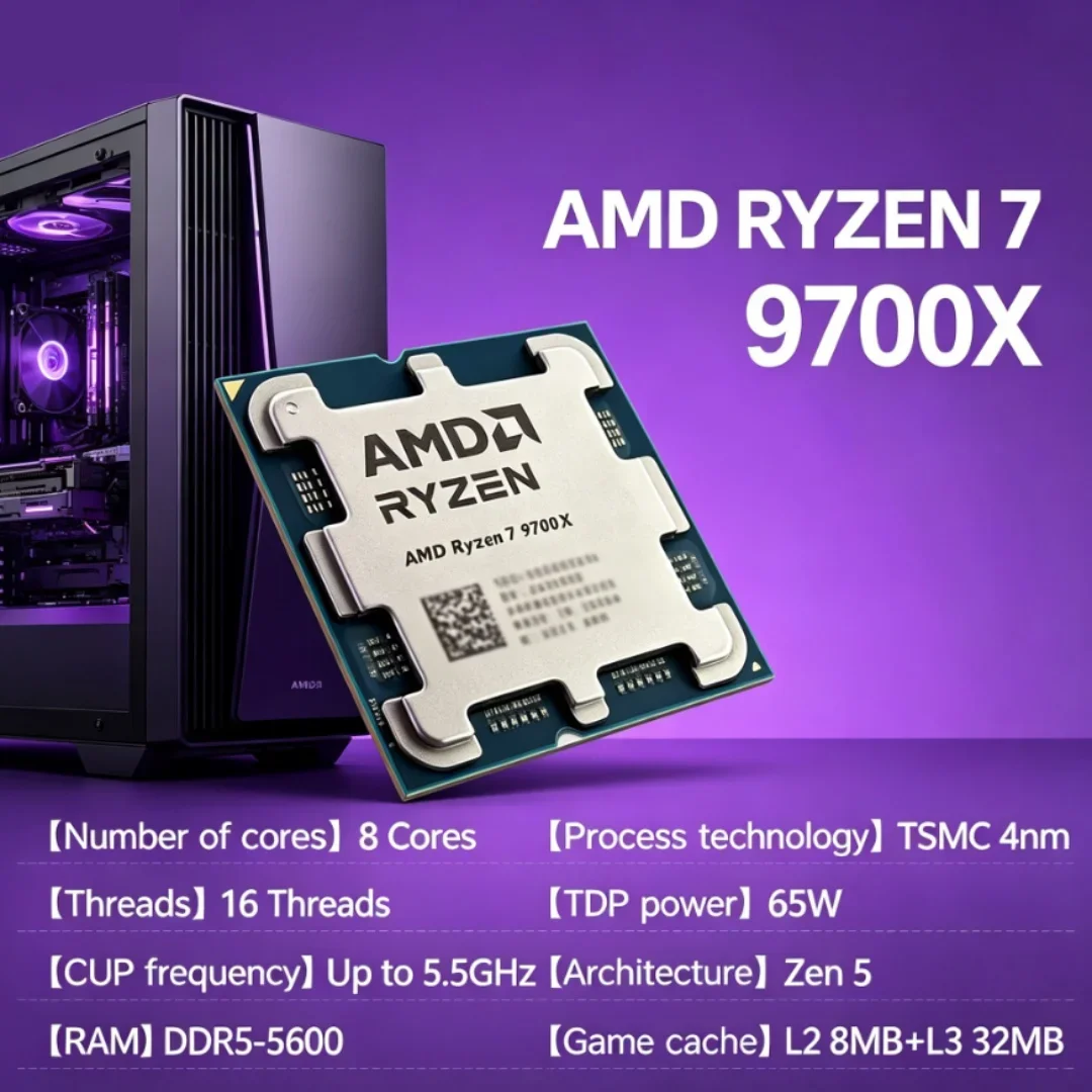 

Cost Effective Zen5 AMD R7 9700X 5.5GHz 8C16T Unlocked AM5 Socket Loose Desktop Gaming Processor