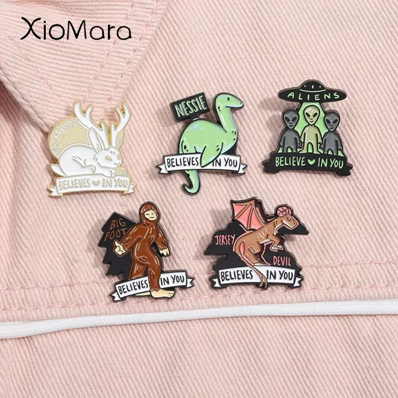 Aliens Believe In You Enamel Pin Funny Nessie Jersey Devil Animal Brooch Lapel Backpack Badge Fashion Jewelry Gifts For Friends