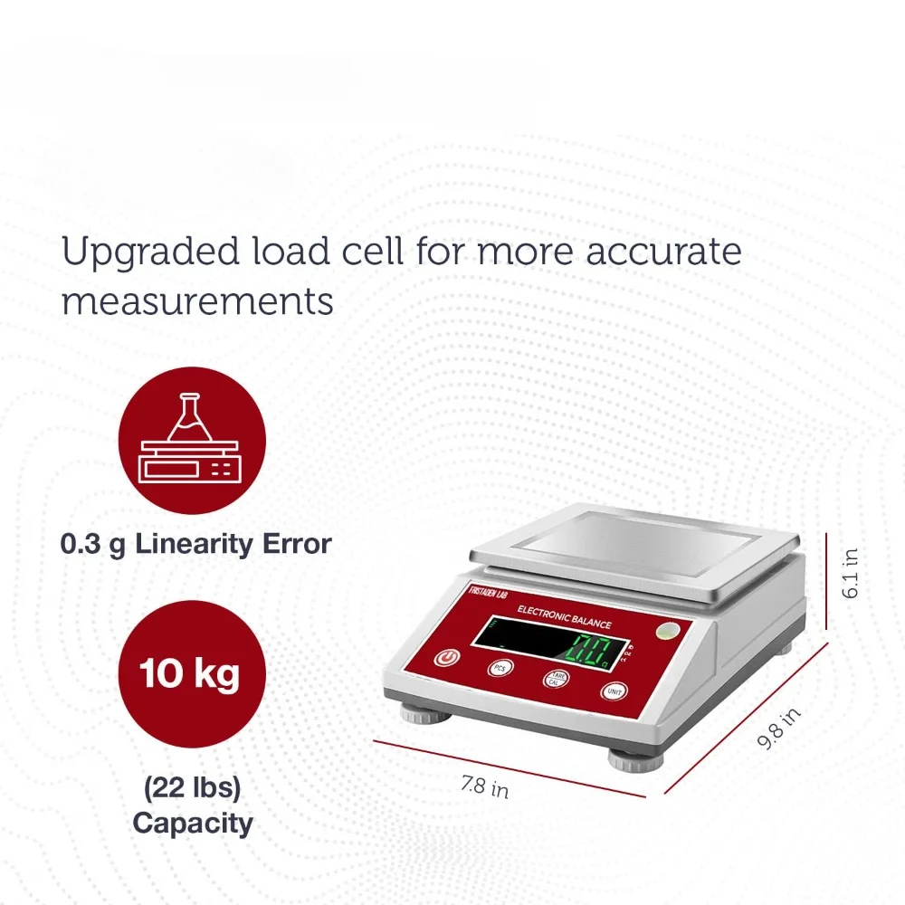 Lab Scale, 10kg x 0.1g Precision Balance, Upgraded Load Cell for More Accurate Measurements, Digital Lab Scale