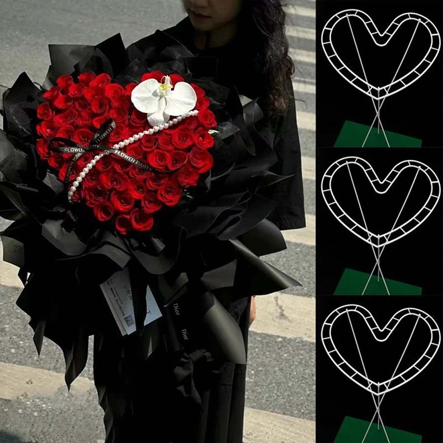 10 Packs Heart Shaped Flower Handmade Support Flower Arrangement Stand Diy Bouquet Packing Material Wholesale