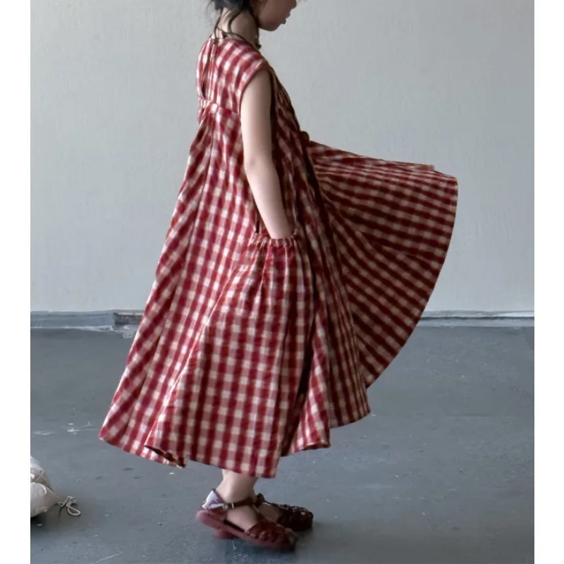 Children's Plaid Dress, Girls' Stylish Vest Skirt, Children's Clothing, Summer Little Girls' Princess Dress